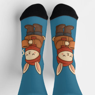 Chaussette Autocollant de lapin d'hiver confortable buvant du
