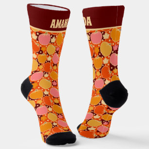 Chaussette Automne Fleurs et Citrouille Boho Orange Plaid