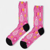 Chaussette Avec monogramme motif de raquettes de tennis rose  (Gauche)