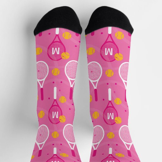 Chaussette Avec monogramme motif de raquettes de tennis rose  (Haut)