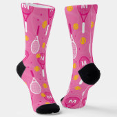 Chaussette Avec monogramme motif de raquettes de tennis rose  (Angulaire)