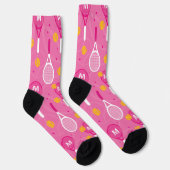 Chaussette Avec monogramme motif de raquettes de tennis rose  (Droite)