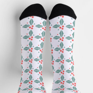 Chaussette Baie de houx géométrique de Noël festive