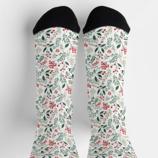 Chaussette Baies de houx rouges de Noël (Haut)