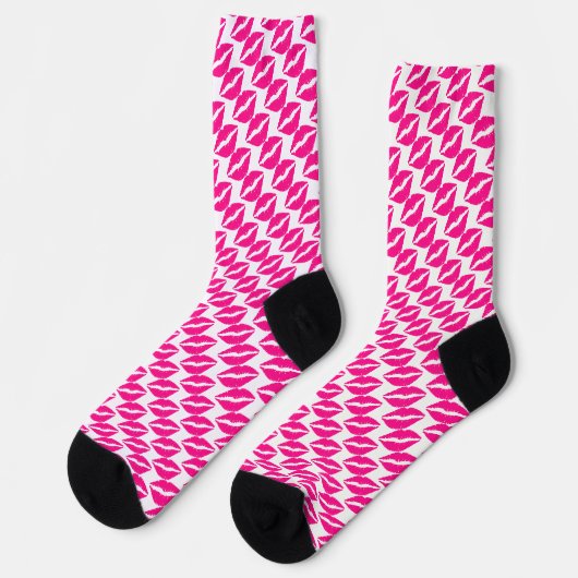 Chaussette Baisers rose blanc mignon motif cravate (Gauche)