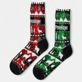 Chaussette Balayage nordique Animaux d'hiver Rouge vert Plaid (Gauche)