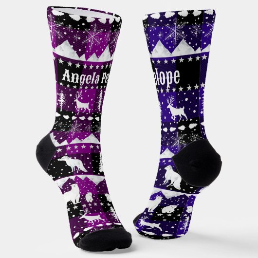 Chaussette Balayage nordique Animaux d'hiver Violet violet Pl (Angulaire)