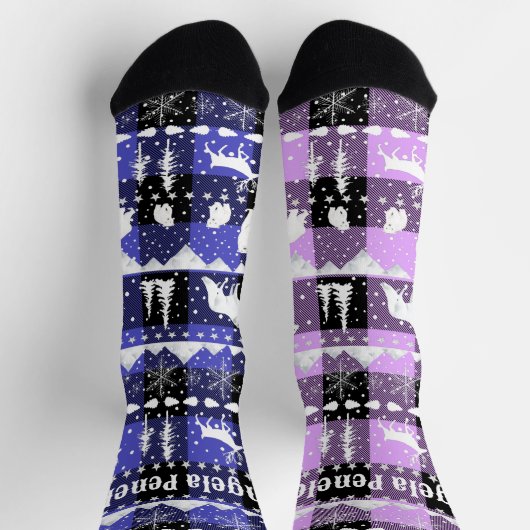 Chaussette Balayage nordique Animaux d'hiver Violet violet Pl (Haut)