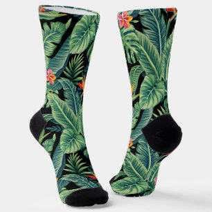 Chaussette Banane tropicale Monstera Palm Feuilles & Fleurs