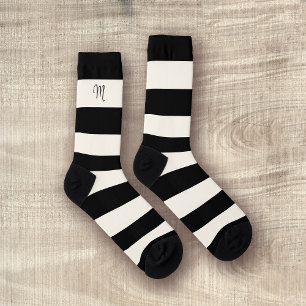 Chaussette Bandes d'arbitre noir et blanc avec monogramme