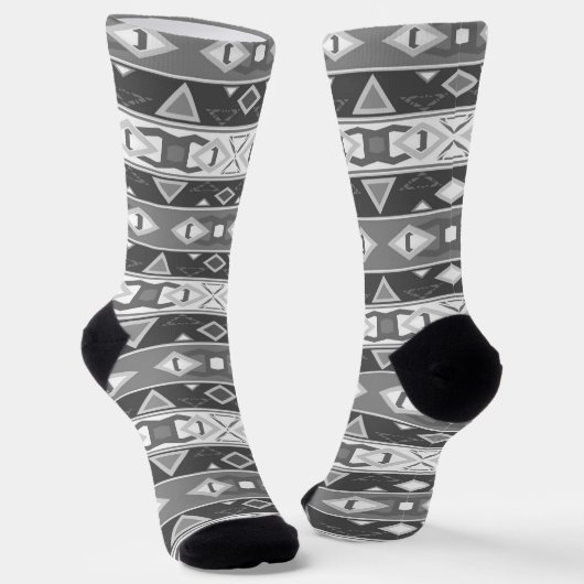 Chaussette Bandes et formes géométriques gris blanc (Angulaire)