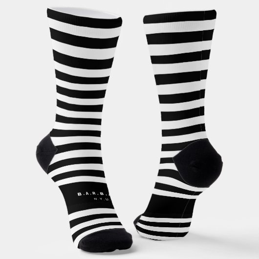 Chaussette Bandes noires et blanches Nom personnalisé (Angulaire)