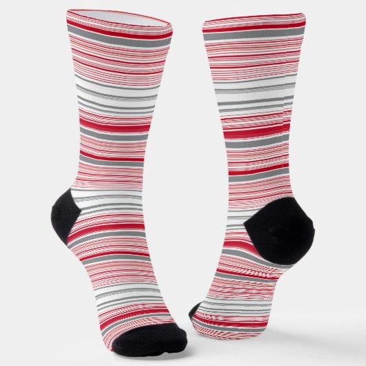 Chaussette Bandes rouges gris mignonnes (Angulaire)