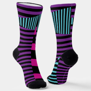 Chaussette Bandes sur bandes - rose, pourpre, bleu et noir