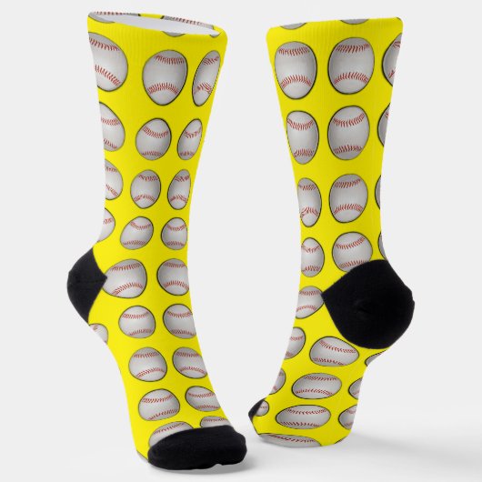 Chaussette Baseball Pattern Yellow Background (Angulaire)