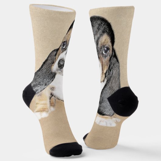 Chaussette Basset Hound Peinture Chiot - Art Chien original (Angulaire)