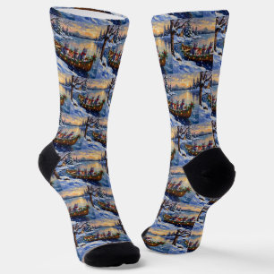 Chaussette Bateau de Noël de Chat Bleu Oriental Fêtes