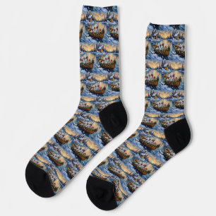 Chaussette Bateau de Noël de Samoyède blanc pour les fêtes