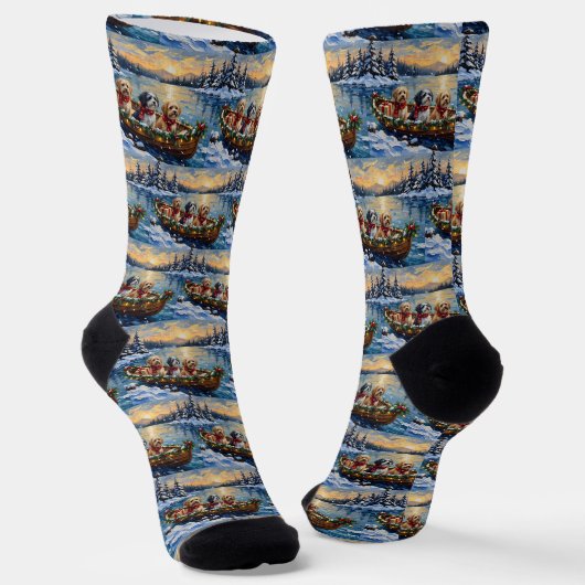 Chaussette Bateau de Noël Lhasa Apso pour les Fêtes (Angulaire)