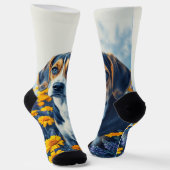 Chaussette Beagle dans les fleurs (Angulaire)