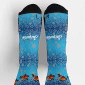 Chaussette Beau renne volant et neige sur bleu (Haut)