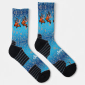 Chaussette Beau renne volant et neige sur bleu (Droite)