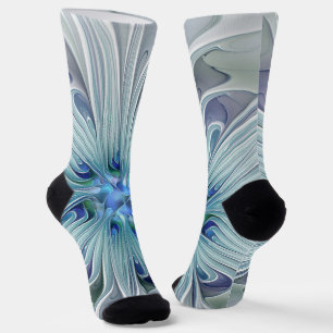 Chaussette Beauté Florale Abstrait Fleur Bleue Pastel Moderne