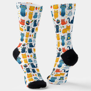 Chaussette Beaux chats kawaii, jouer avec des jouets blanc ba