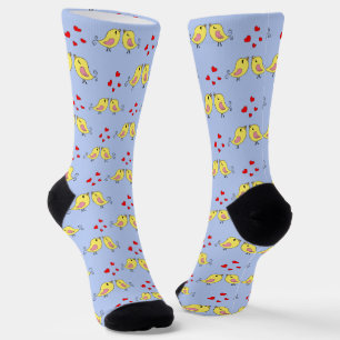 Chaussette Beaux Oiseaux Jaunes sur Fond Bleu Clair