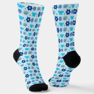 Chaussette Bébé bleu Papillons et fleurs à motifs
