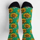 Chaussette Bee on Sunflower Flower Pattern Design Green  (Haut)