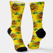 Chaussette Bee on Sunflower Flower Pattern Design Yellow