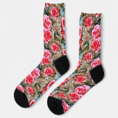 Chaussette Belle Fleurs et Perles Roses Effet 3D métallique (Gauche)