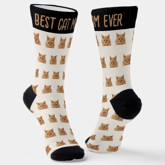 Chaussette Best Cat Mom Ever Pet Head Photo Pattern Ivory (Angulaire)