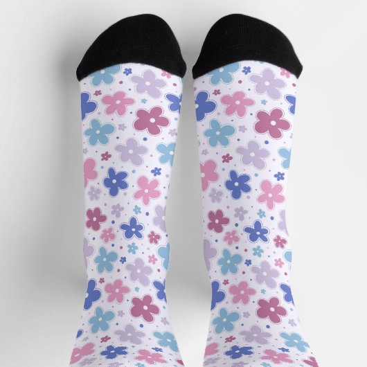 Chaussette Bigender Fierté Fleurs Doodle Rose Bleu Lavande (Haut)