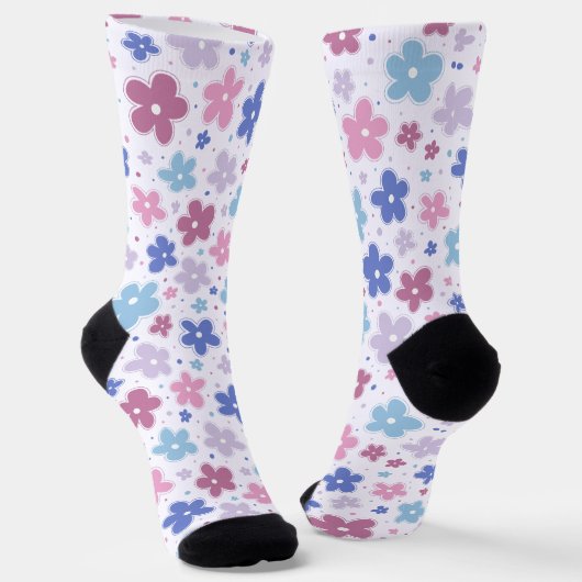 Chaussette Bigender Fierté Fleurs Doodle Rose Bleu Lavande (Angulaire)