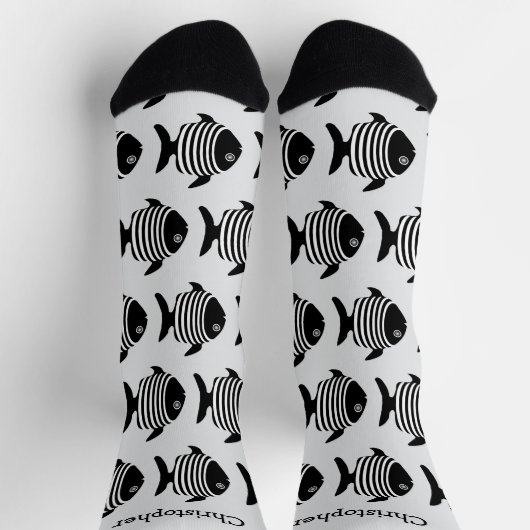 Chaussette Black And White Angel Fish Design Personalised (Haut)