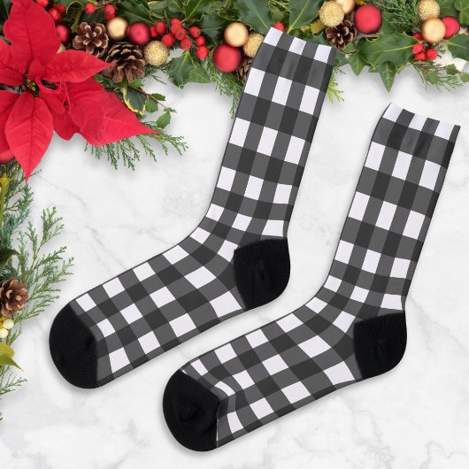Chaussette Black and White Buffalo Check Plaid Pattern