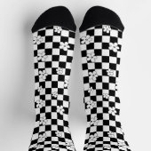 Chaussette Black and white checkered floral pattern (Haut)