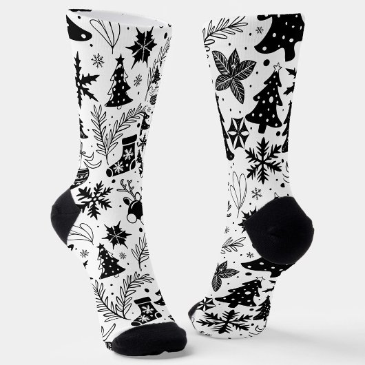 Chaussette Black and White Christmas Pattern Socks 
