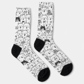 Chaussette Black and White Cute Doodle Cat Face Pattern Socks (Droite)