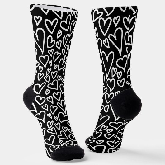 Chaussette Black and White Hearts Love Pattern Socks (Angulaire)