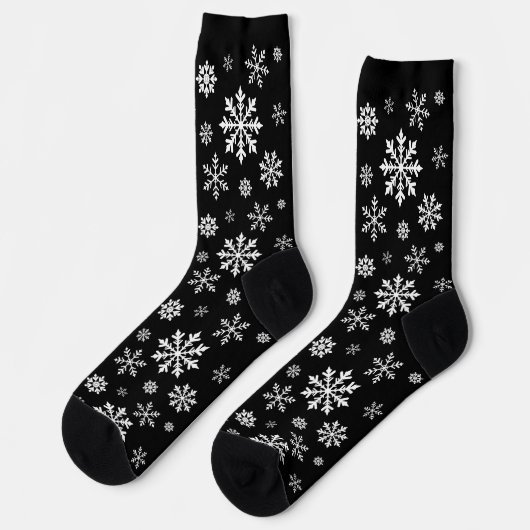 Chaussette Black And White Snowflake Pattern Winter Design (Gauche)