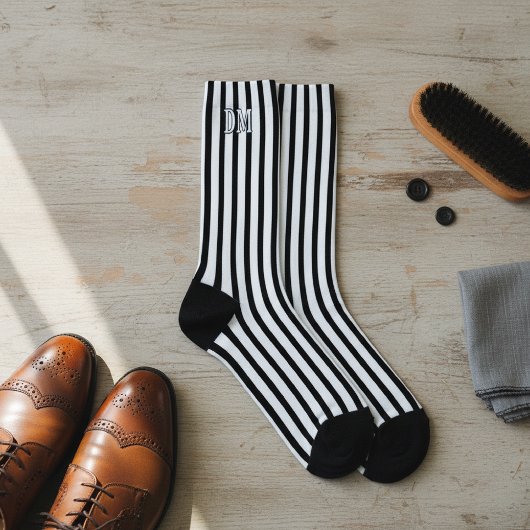 Chaussette Black and White Striped Socks, Personalized