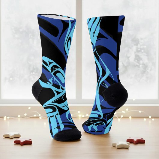 Chaussette Black Blue Haida Eagle Thunder Bird Art autochtone