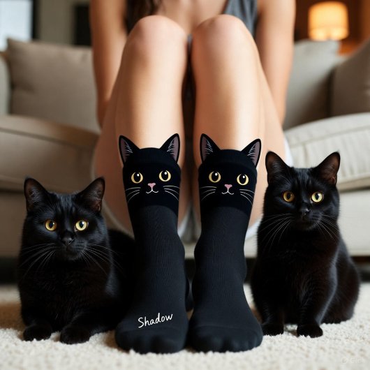 Chaussette Black Cat Socks Gift for Cat Mom & Cat Dad Lovers