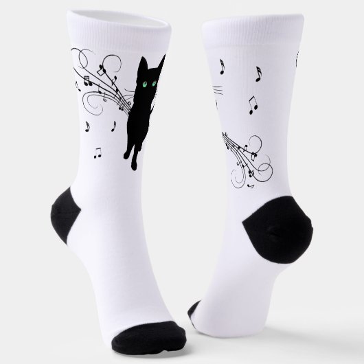 Chaussette Black Cat Surrounded by Whispering Notes of Music (Angulaire)