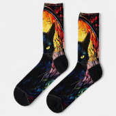 Chaussette Black Cat Vitrail Rouge Éffrayant (Gauche)