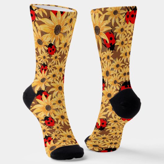Chaussette Black-Eyed Susan And Ladybugs Seamless Pattern (Angulaire)