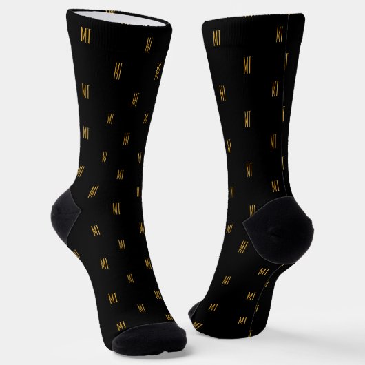 Chaussette Black & Gold Minimalist Modern Initials Monogram (Angulaire)
